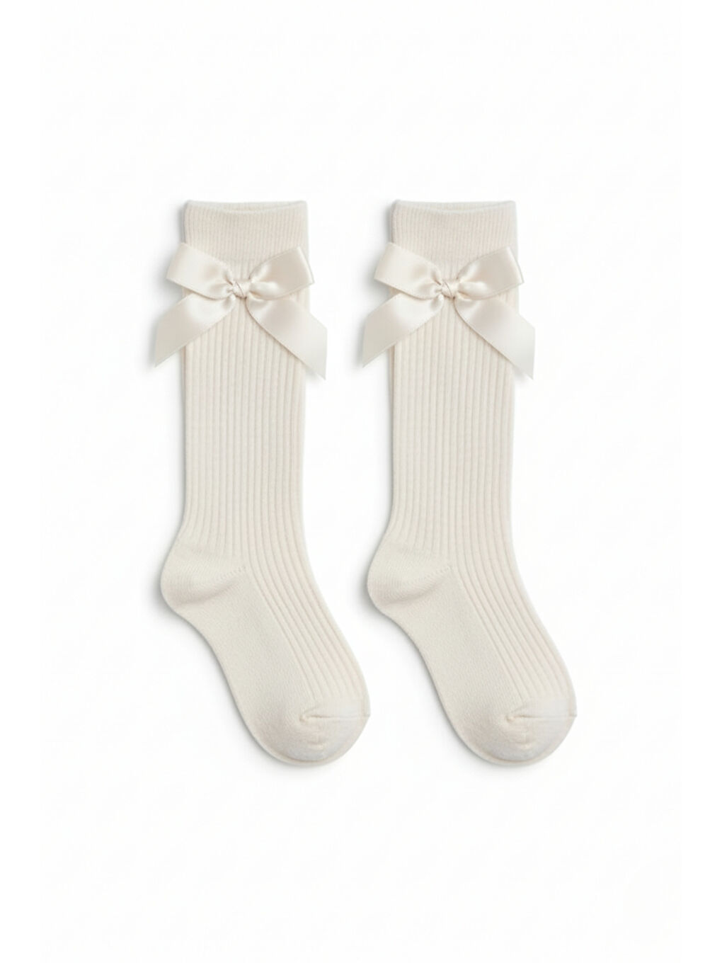 Kız Çocuk Fiyonk Detaylı Diz Altı Çorap / Ekru