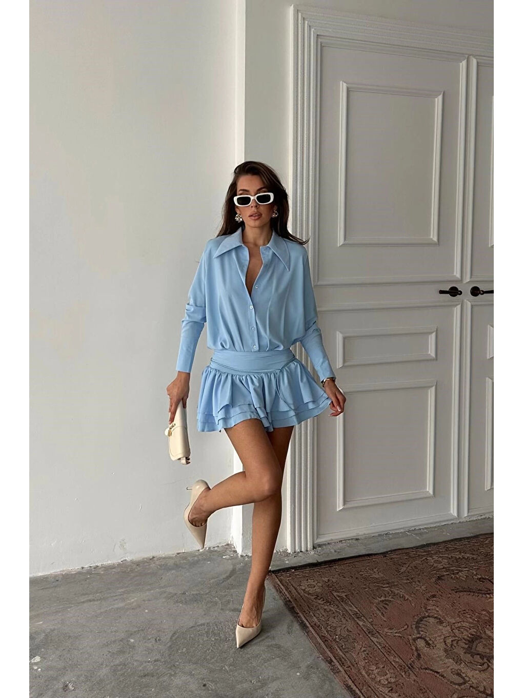 Karışık Kadın Mavi Gömlek Elbise 1026-221567-3