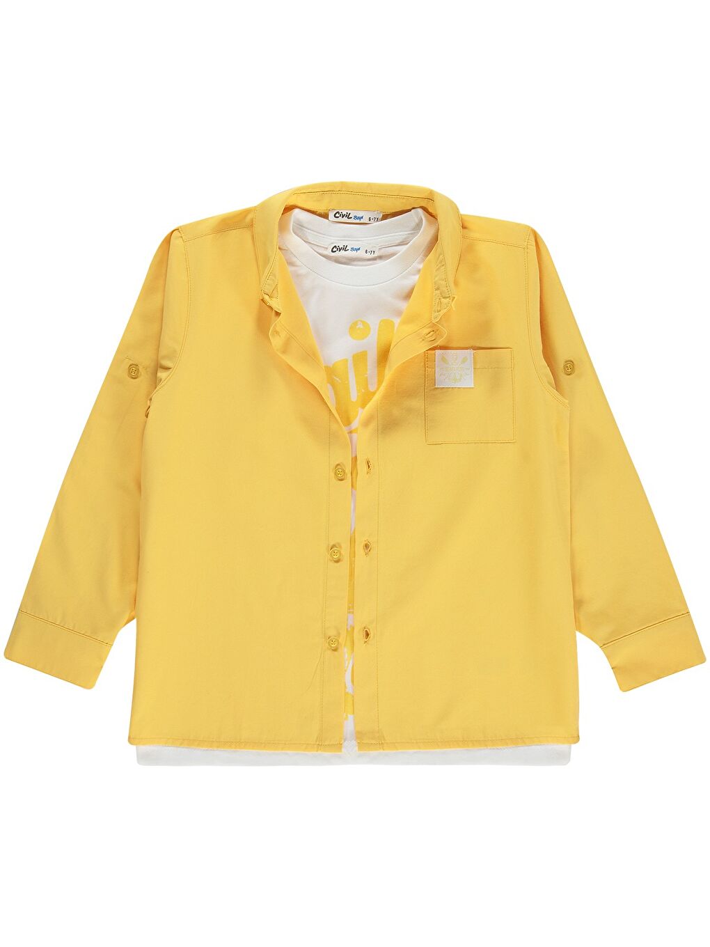 Sarı Boys Sailin Baskılı Tişörtlü 6-9 Yaş Gömlek - Hardal 8-9 Yaş