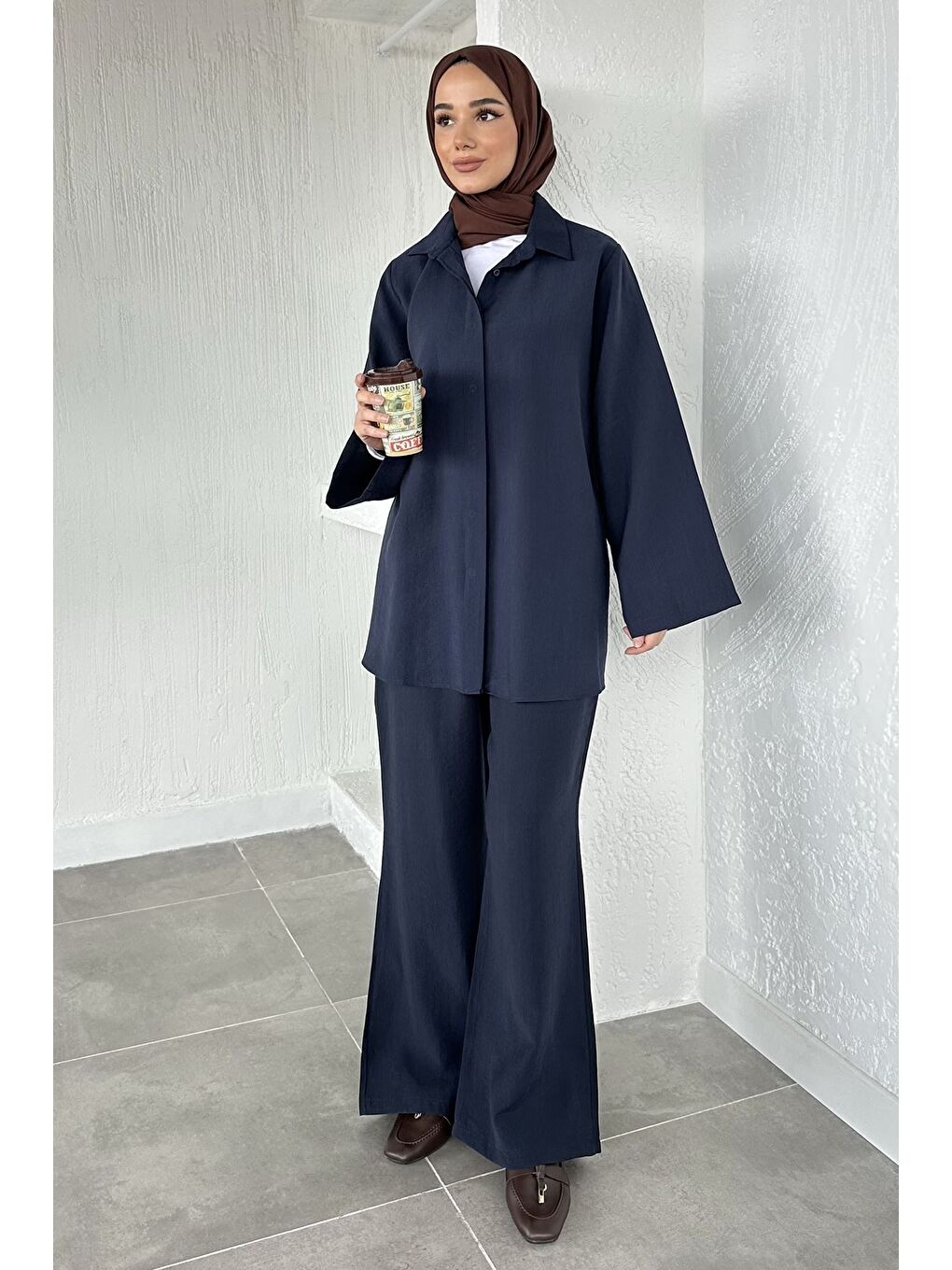 Lacivert Bel Çift Kemerli Tunik Pantolon Tesettür İkili Takım-3