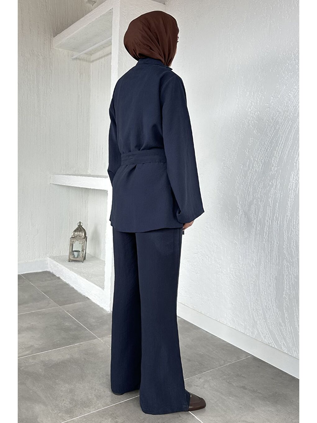 Lacivert Bel Çift Kemerli Tunik Pantolon Tesettür İkili Takım-6