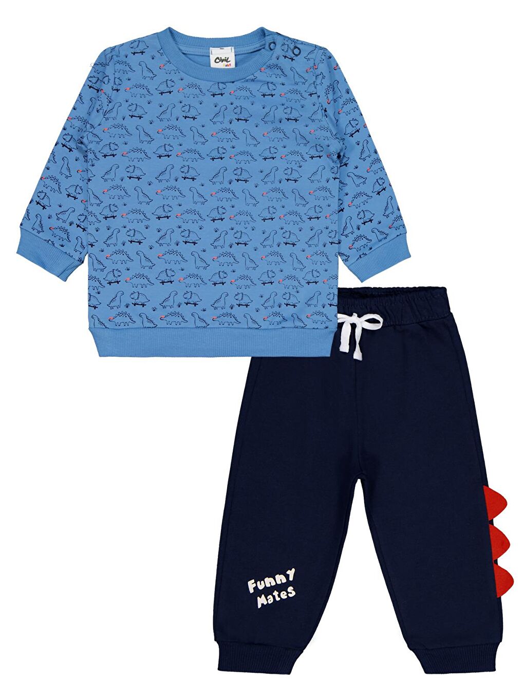 Siyah Baby Dinozor Baskılı 2'li Set 6-18 Ay Takım - Standart-1