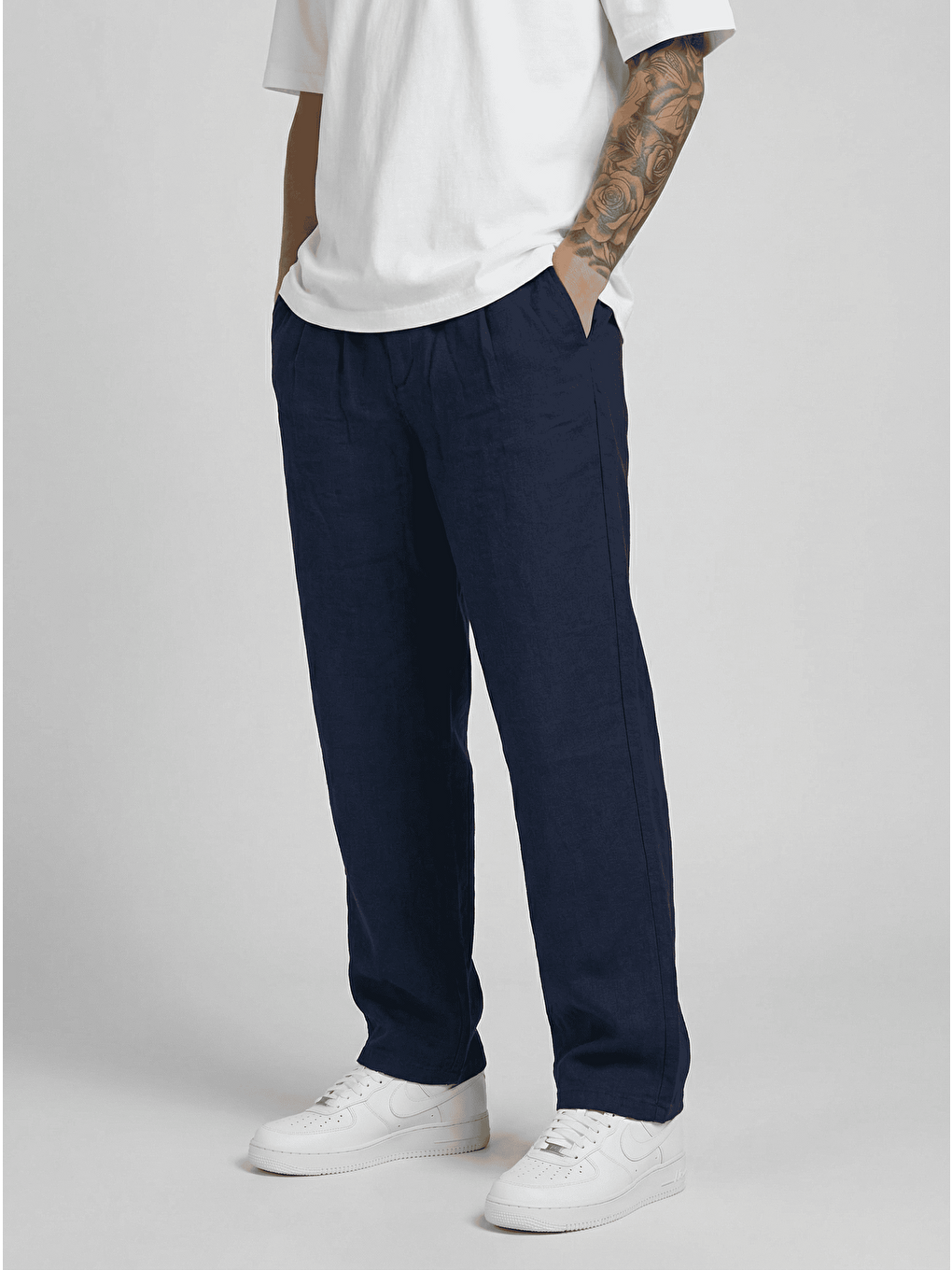 Erkek Pileli Rahat Kesim Viskon Kumaş Yazlık Kumaş Pantolon Lacivert