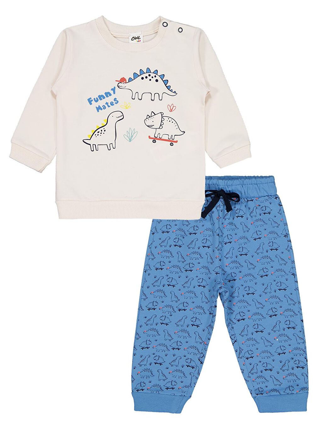 Siyah Baby Dinozor Baskılı 2'li Set 6-18 Ay Takım - Standart-4