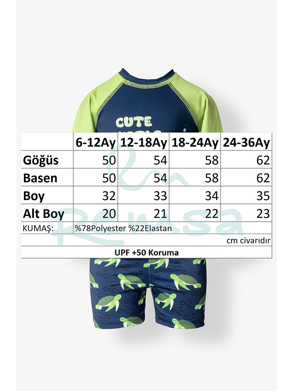 UV Korumalı Uzun Kollu Erkek Çocuk Bebek Şortlu Takım 5110 Koyu Lacivert-2