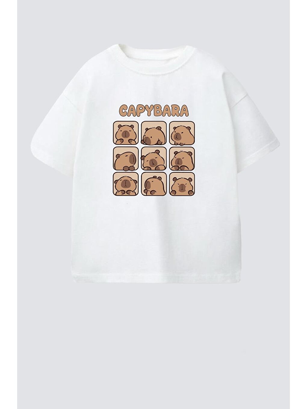 Ekru Unisex Çocuk Pamuklu Bisiklet Yaka Baskılı T-Shirt