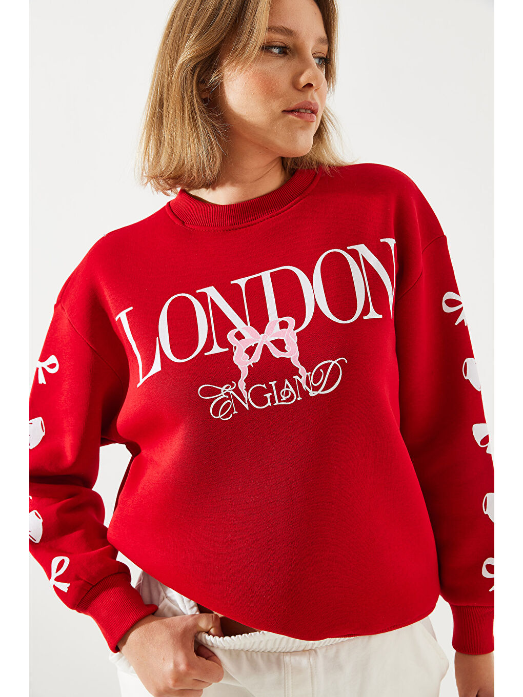 SHADE Kırmızı Kadın Üç İplik Şardonlu London Life Grafik Baskılı Sweatshirt