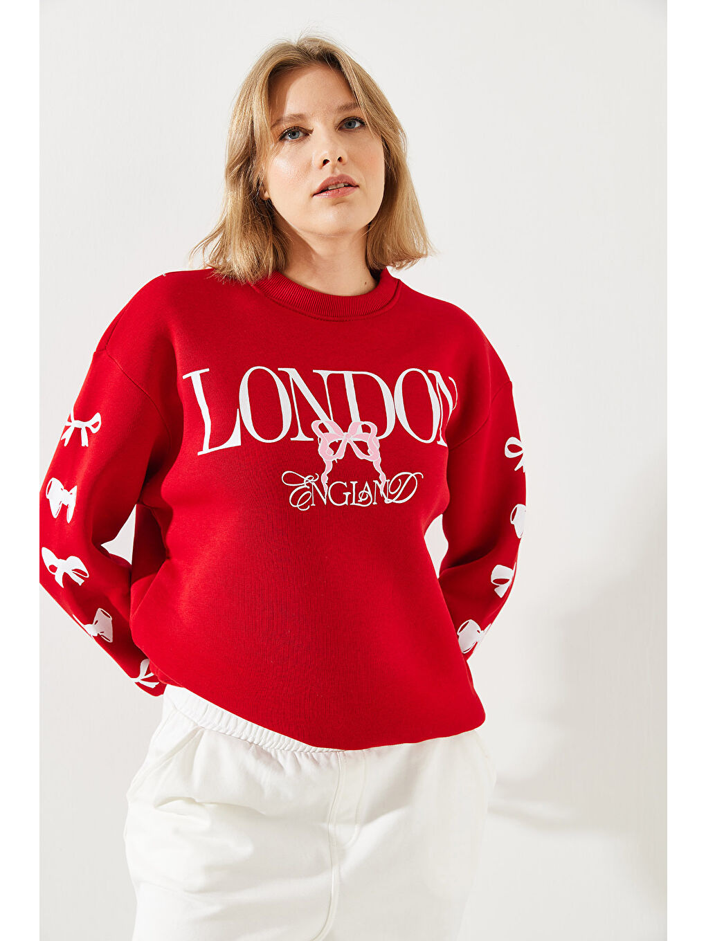 SHADE Kırmızı Kadın Üç İplik Şardonlu London Life Grafik Baskılı Sweatshirt - 1