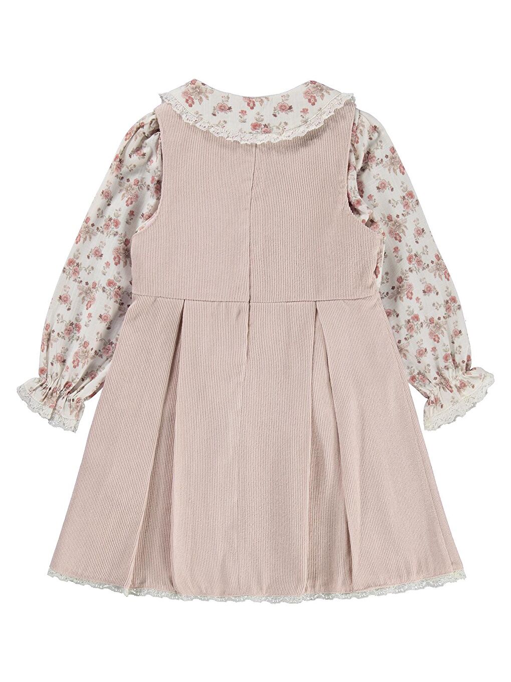 Pembe Civil Girls Çiçek Gömlekli 2 Li 2-5 Yaş Elbise - Pudra 4-5 Yaş-1