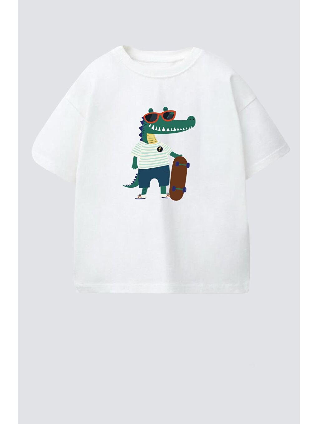 Ekru Erkek Çocuk Pamuklu Bisiklet Yaka Baskılı T-Shirt-1