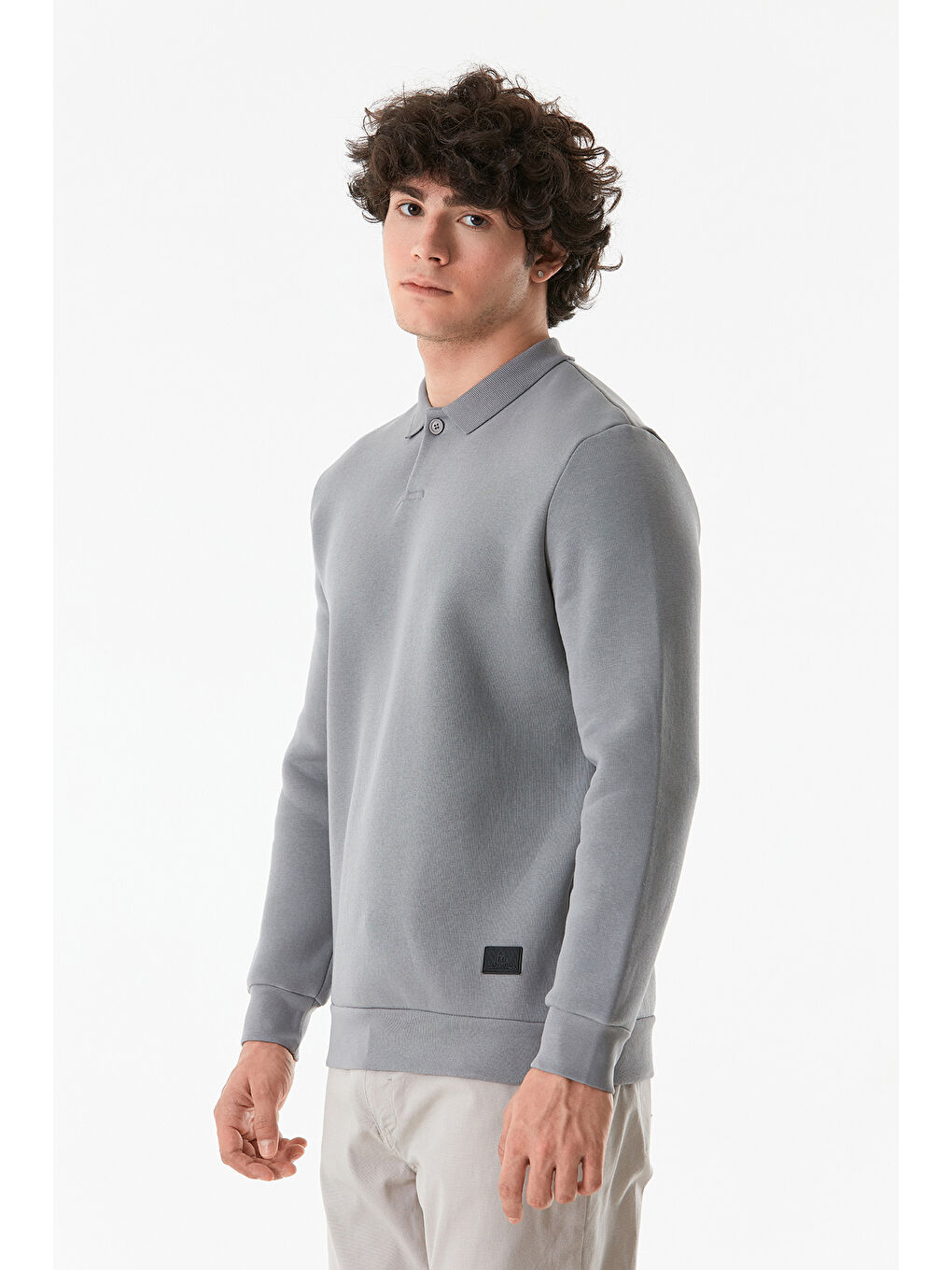 Fullamoda Gri Basic Polo Yaka Düğmeli Sweatshirt - 2