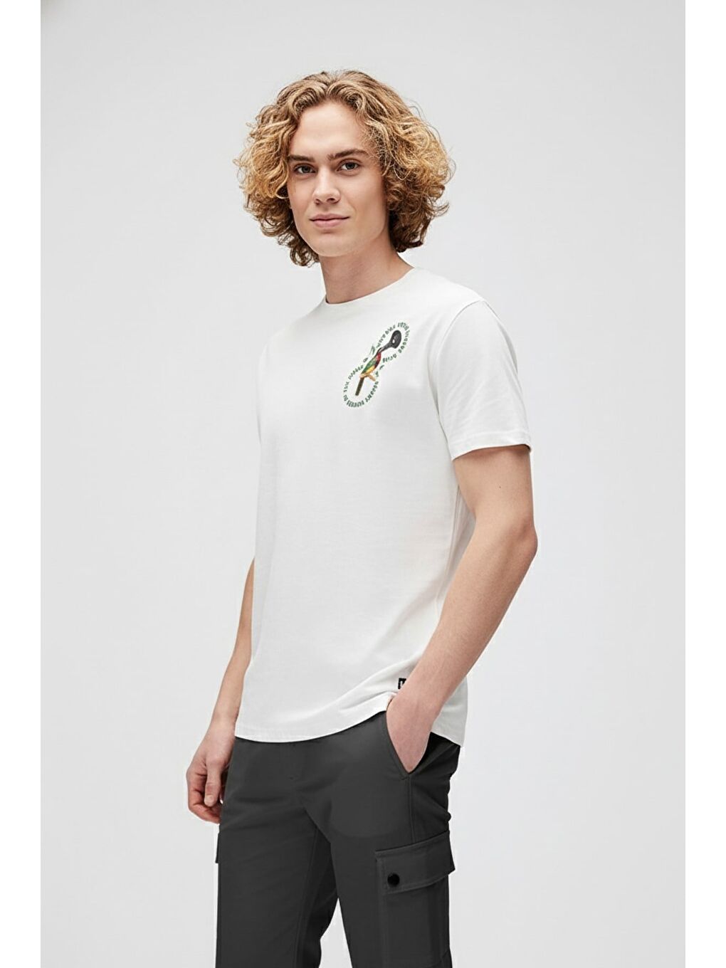 Nature Band Beyaz Erkek Baskılı Tişört-1