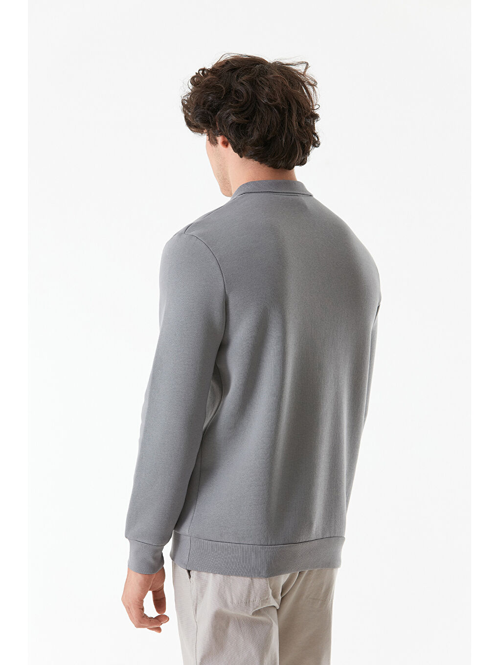 Fullamoda Gri Basic Polo Yaka Düğmeli Sweatshirt - 4