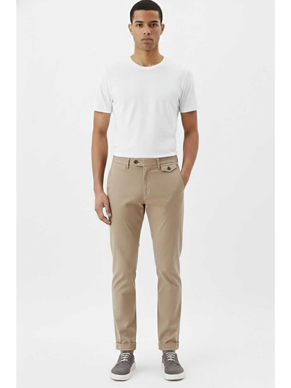 Bej Giotelli Vizon Regular Fit Dokuma Chino Erkek Pantolon-1