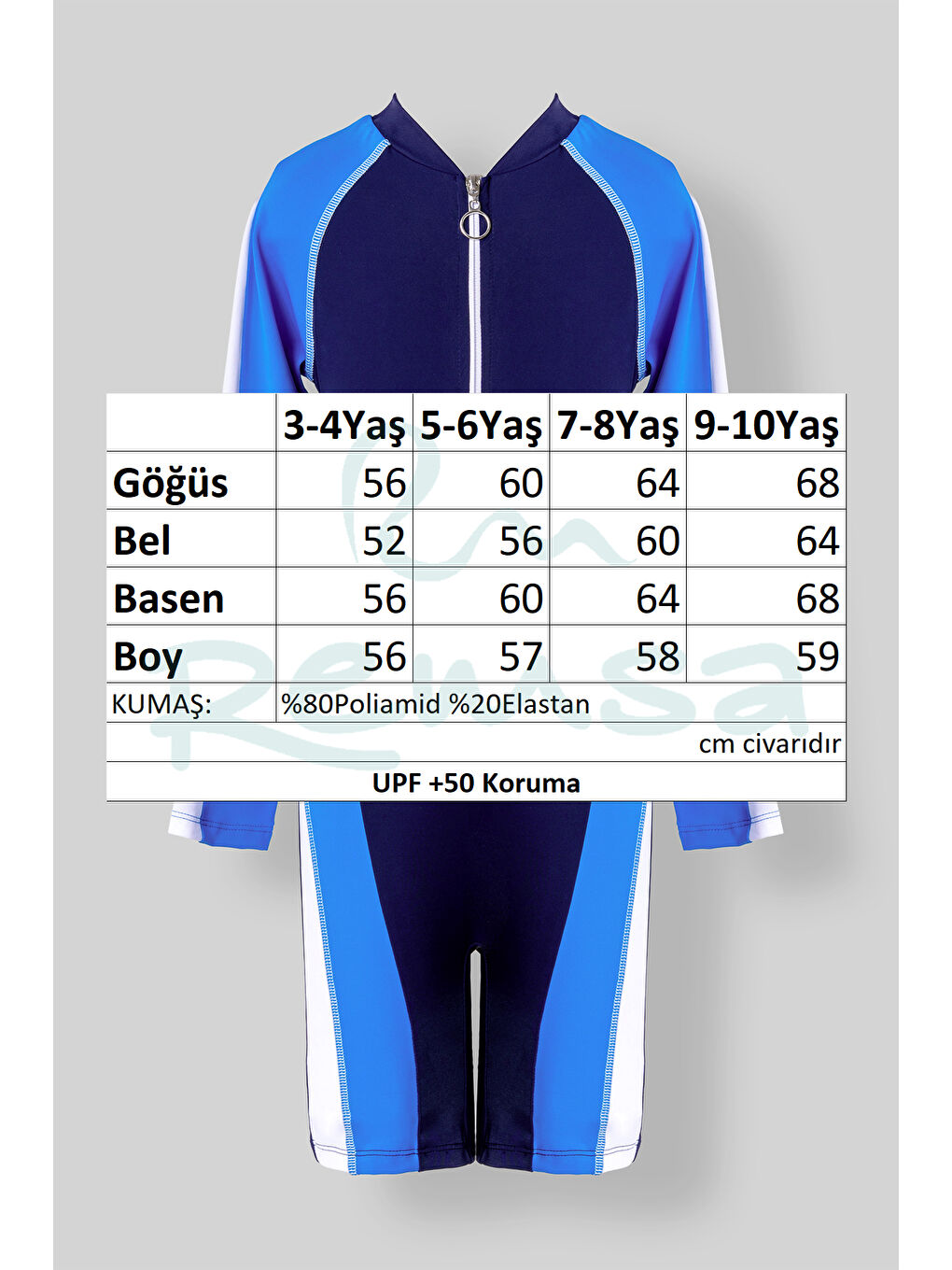 Mavi UV Korumalı Uzun Kollu Çocuk Tulum 5276 Koyu Lacivert01-2