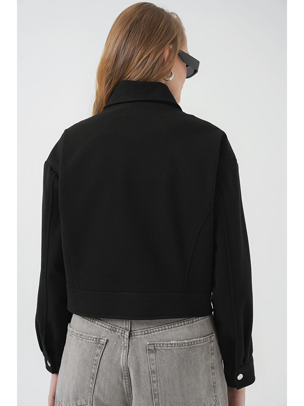 0717 Kadın Kısa Kaşe Ceket - Siyah-7