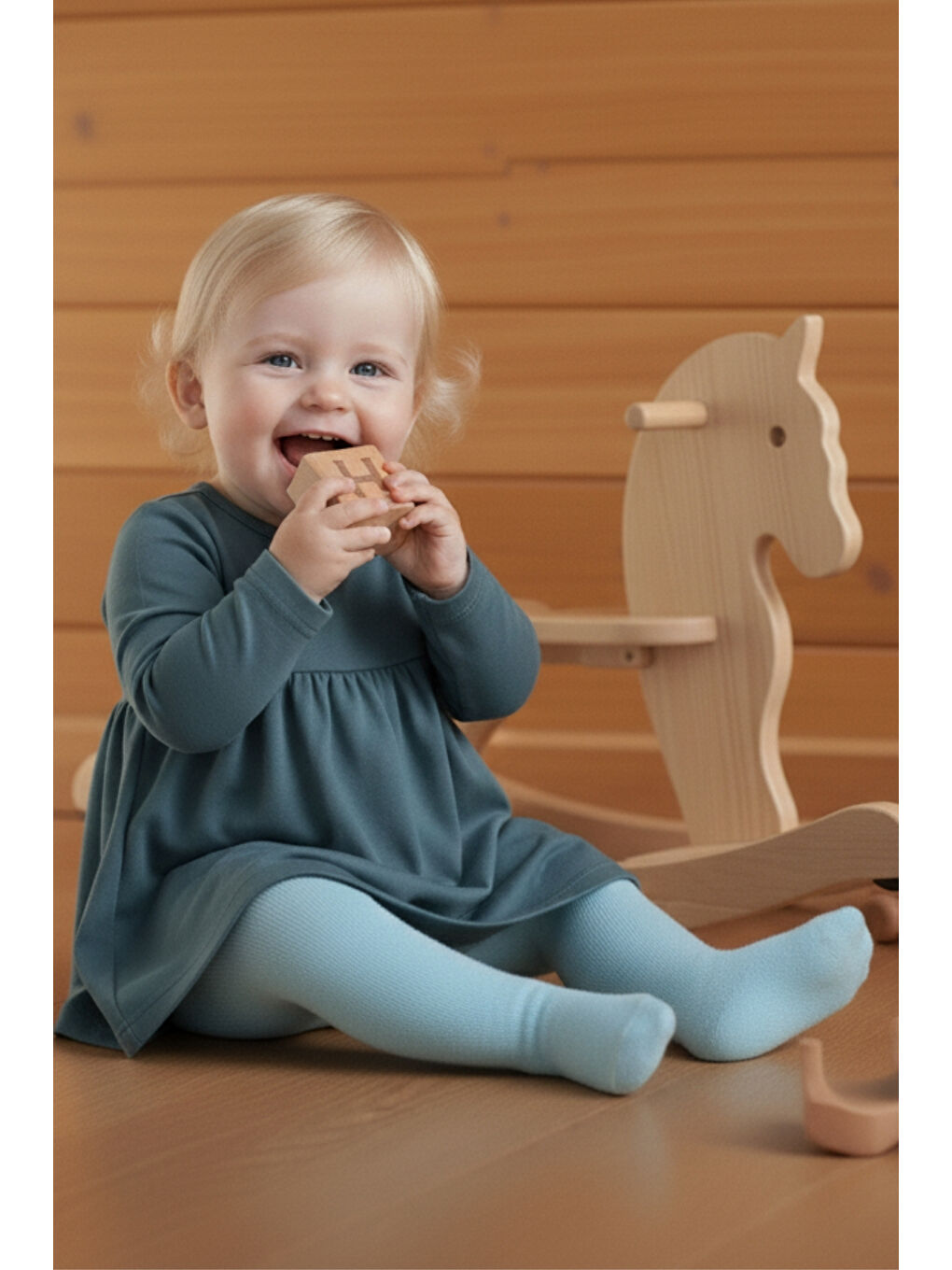 Kız Bebek Mavi Pamuk Külotlu Çorap-3