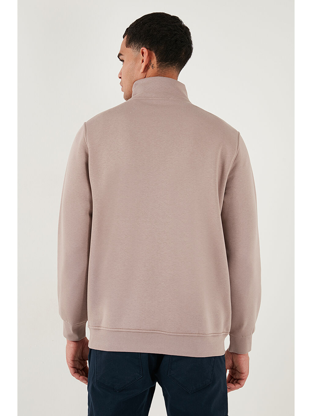 Pembe Pamuklu Regular Fit Yarım Fermuarlı Dik Yaka Erkek Sweat 59052592-6