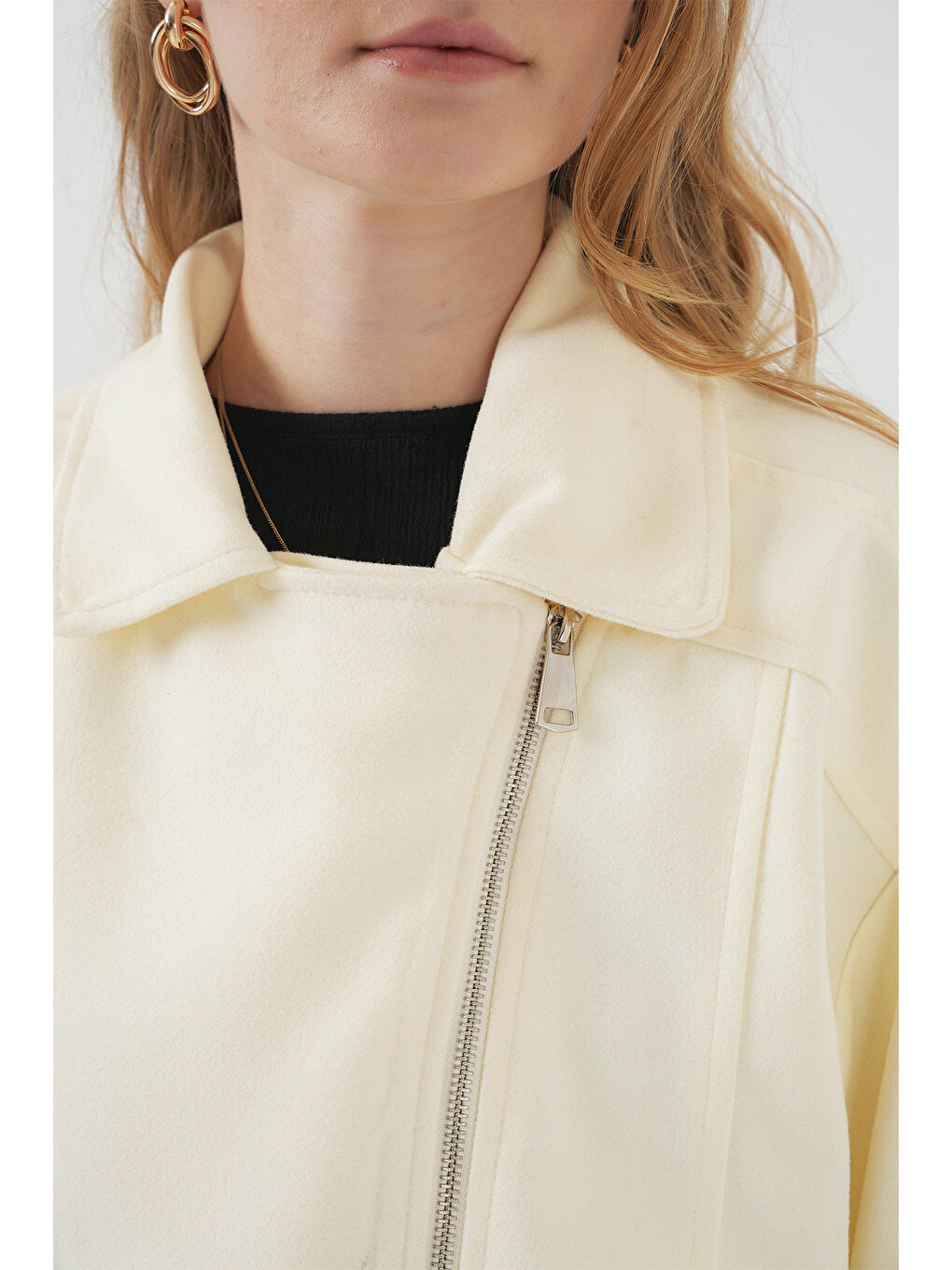 Ekru 0717 Kadın Kısa Kaşe Ceket - Krem-4