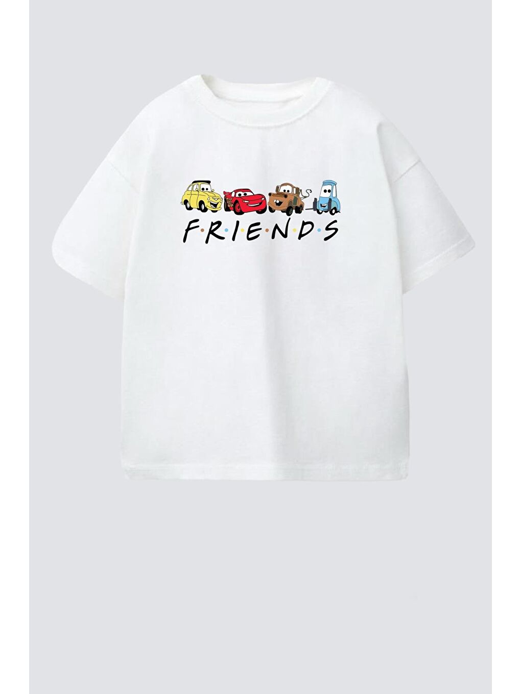Ekru Erkek Çocuk Pamuklu Bisiklet Yaka Araba Baskılı T-Shirt