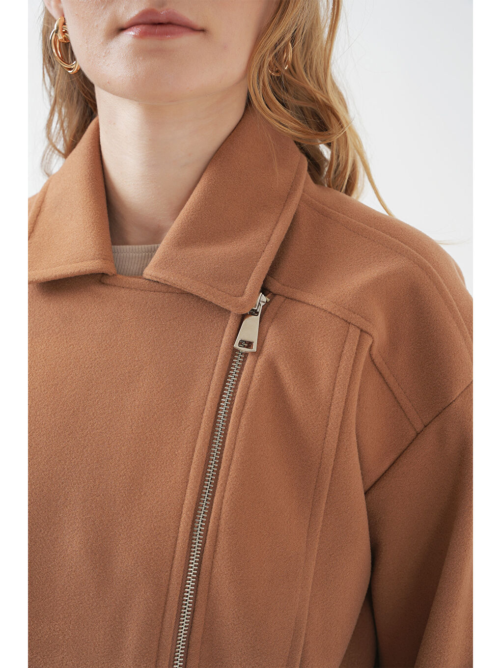 Sarı 0717 Kadın Kısa Kaşe Ceket - Camel-5