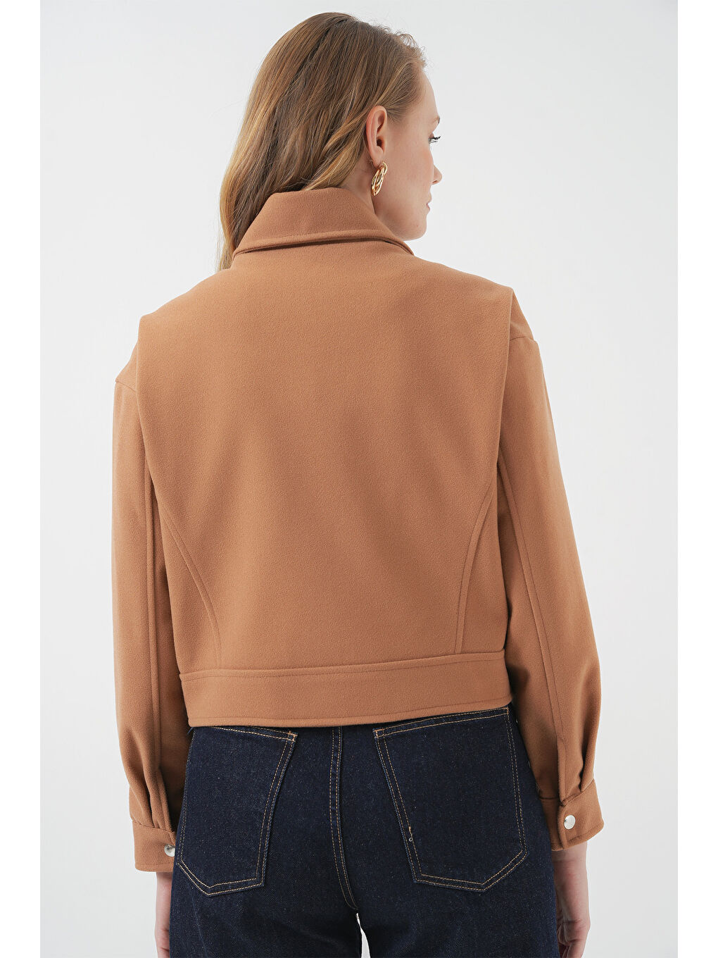 Sarı 0717 Kadın Kısa Kaşe Ceket - Camel-6