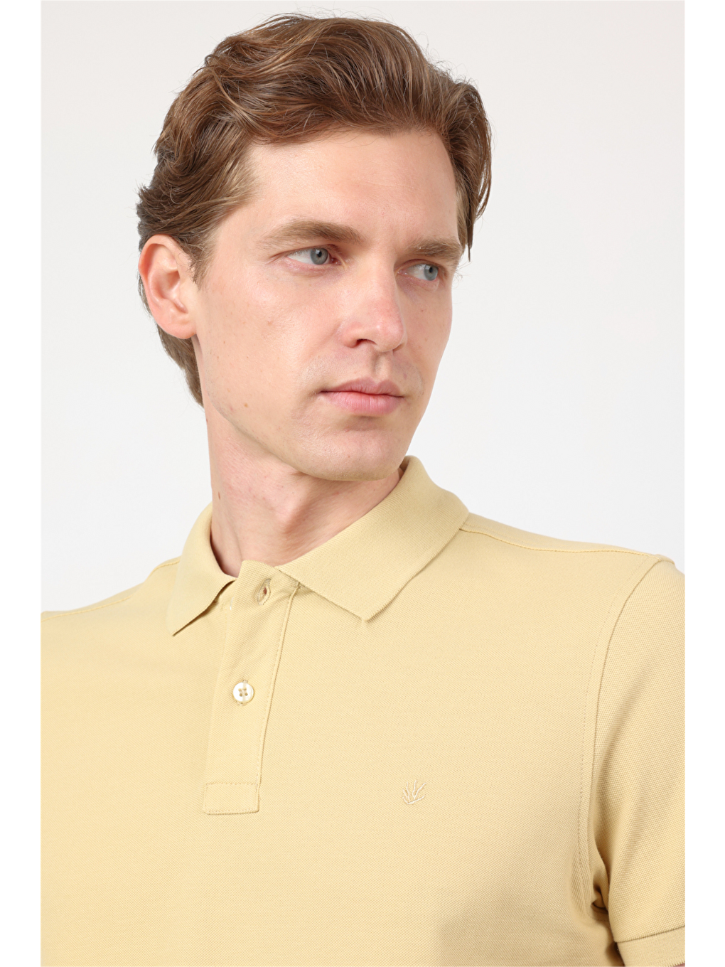 Sarı Polo Yaka Kısa Kol Cepsiz Slim Fit Pamuklu Tişört 1011260154-3