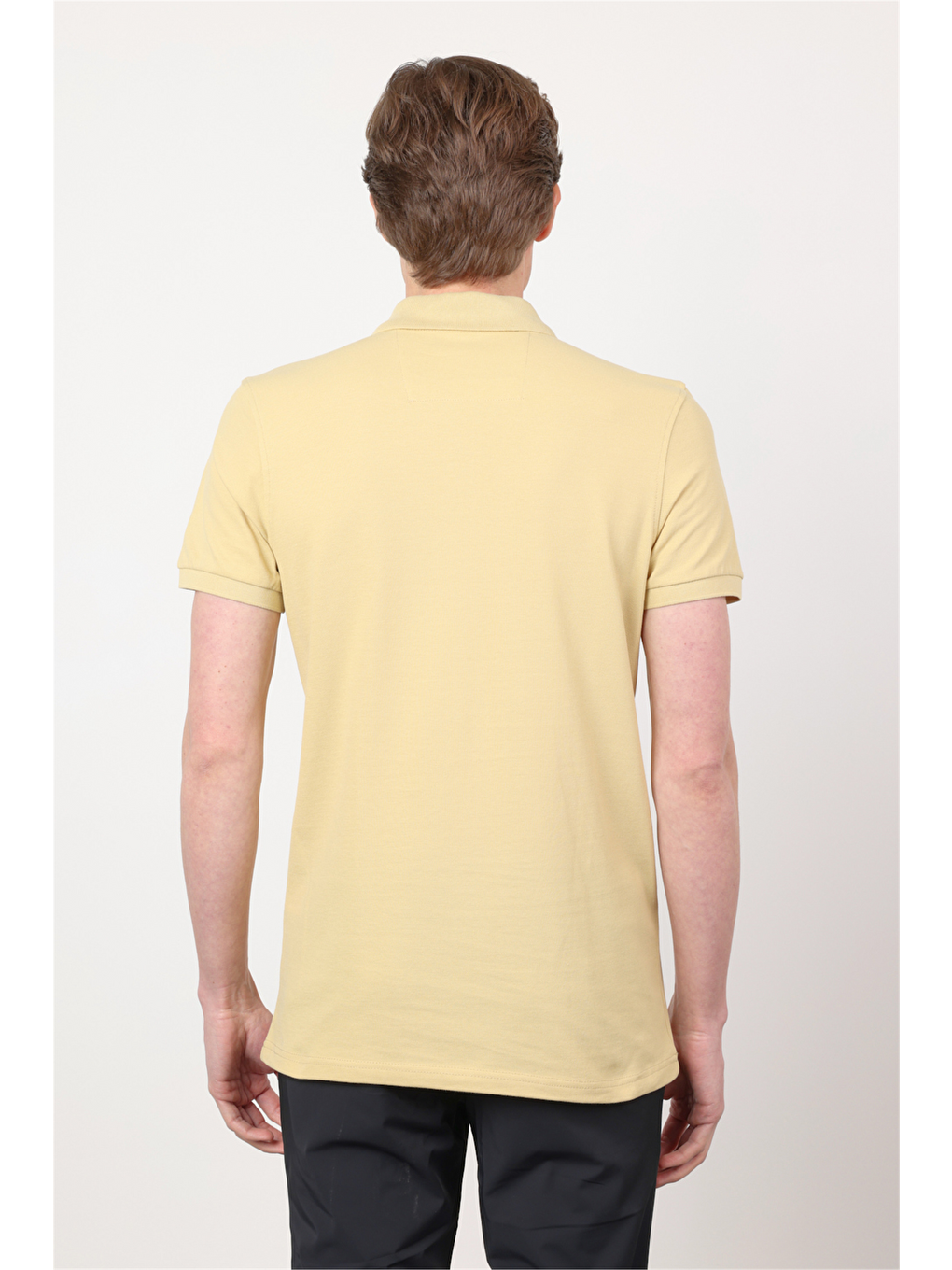 Sarı Polo Yaka Kısa Kol Cepsiz Slim Fit Pamuklu Tişört 1011260154-4