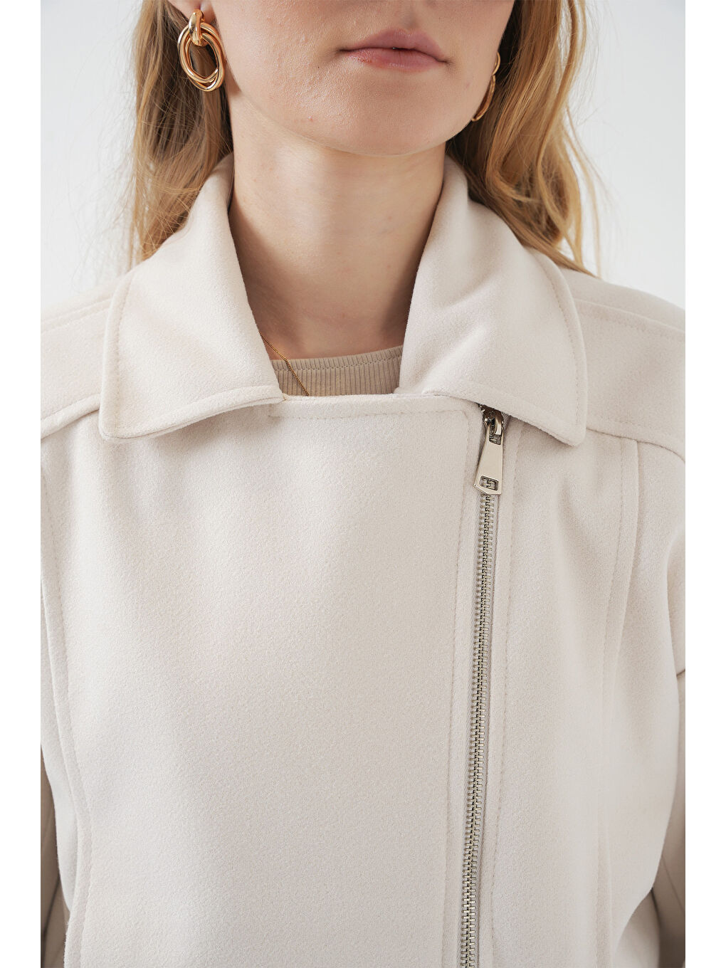 0717 Kadın Kısa Kaşe Ceket - Ekru-6