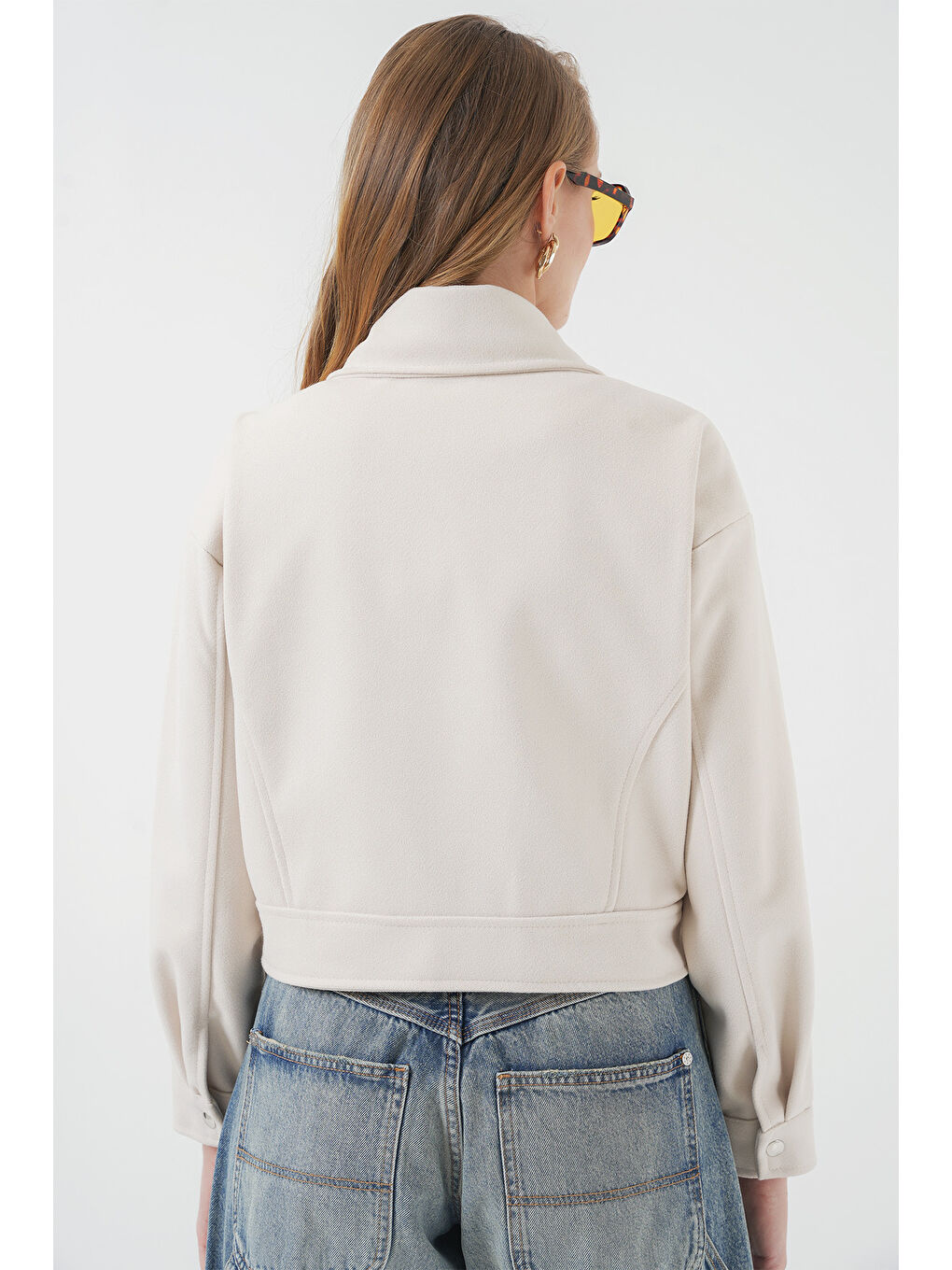 0717 Kadın Kısa Kaşe Ceket - Ekru-7