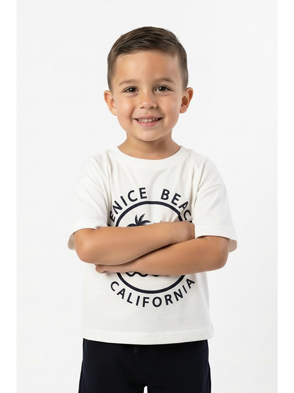 Lacivert California Baskılı Tişört-4