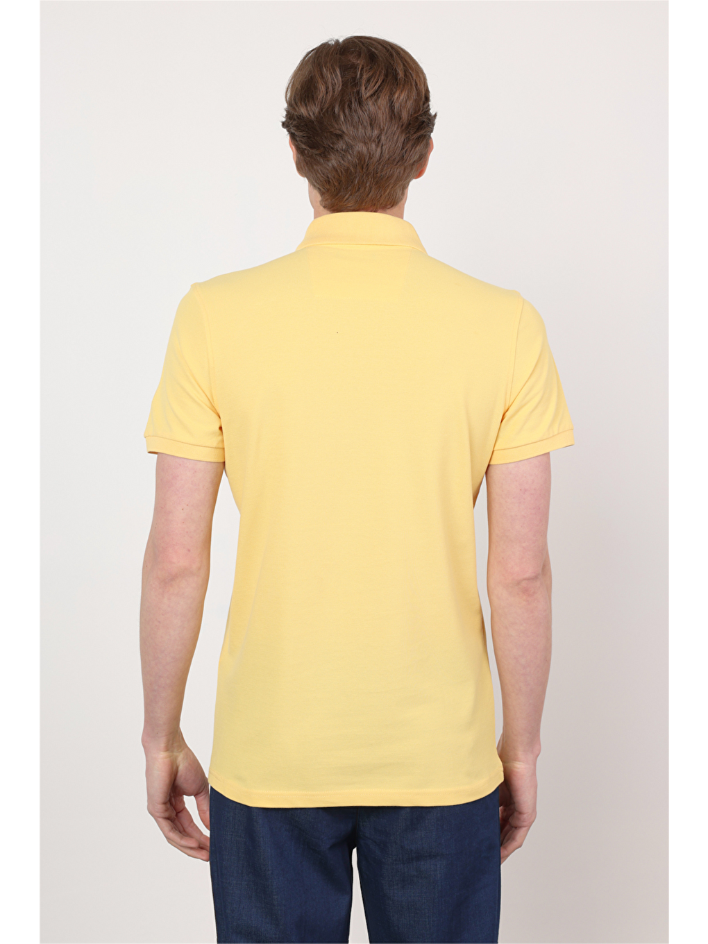 Sarı Polo Yaka Kısa Kol Cepsiz Slim Fit Pamuklu Tişört 1011260154-2