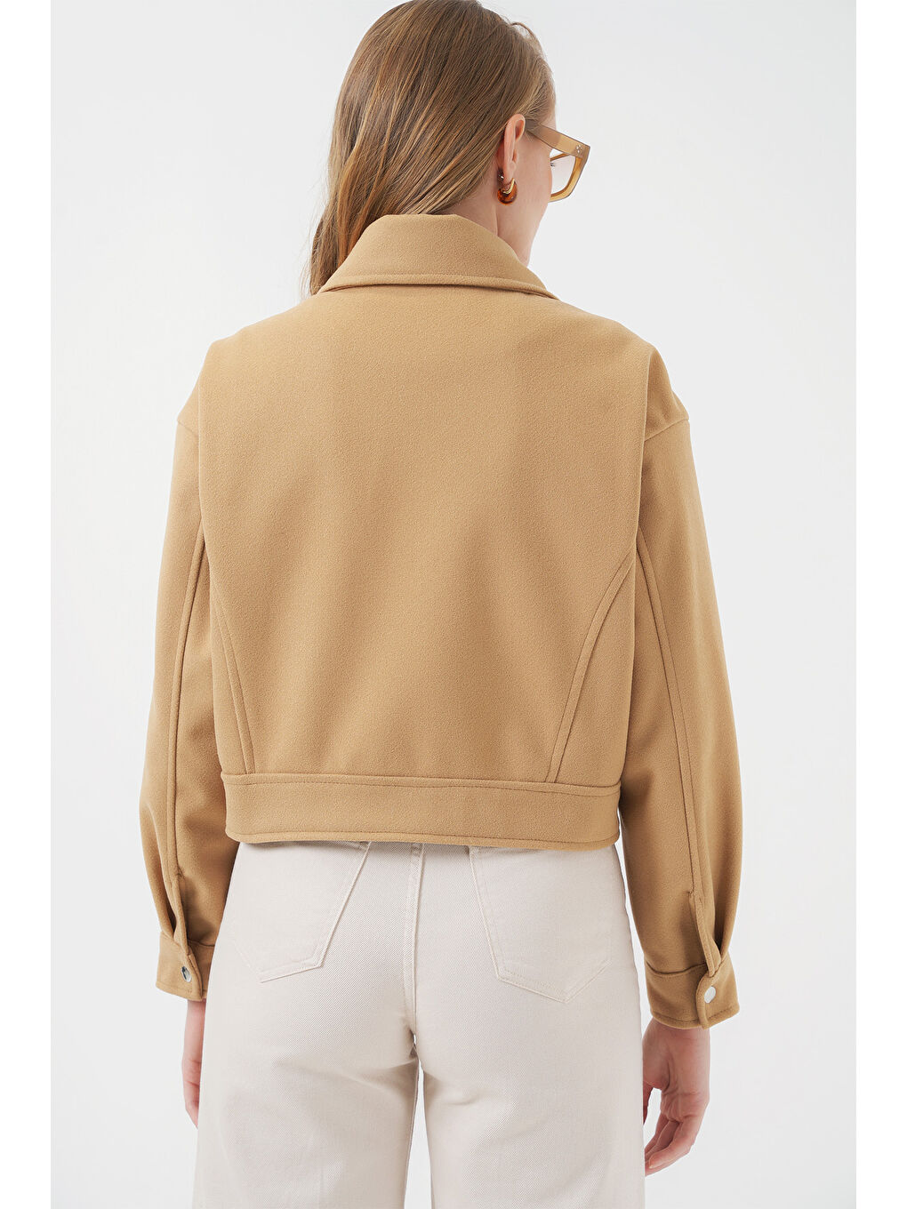 Bej 0717 Kadın Kısa Kaşe Ceket - Bisküvi-6