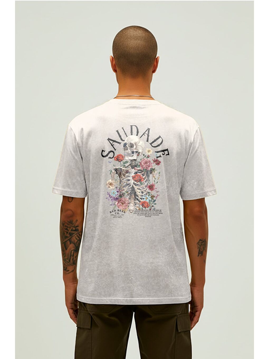 Saudade Beyaz Erkek Baskılı Tişört-1