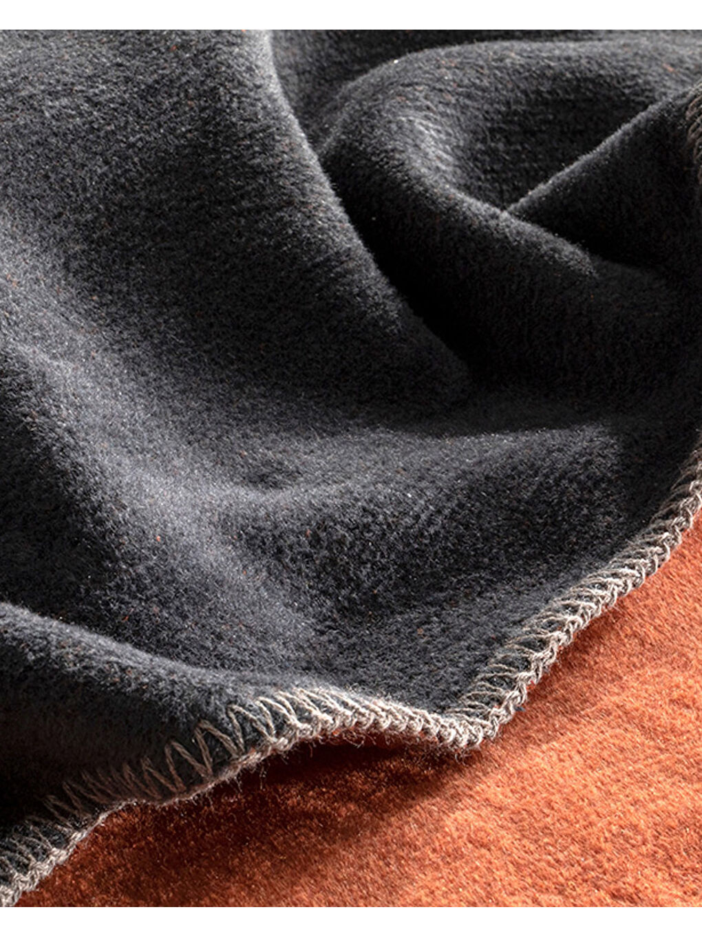 Plain Pamuklu Tek Kişilik Battaniye Antrasit - Turuncu-3