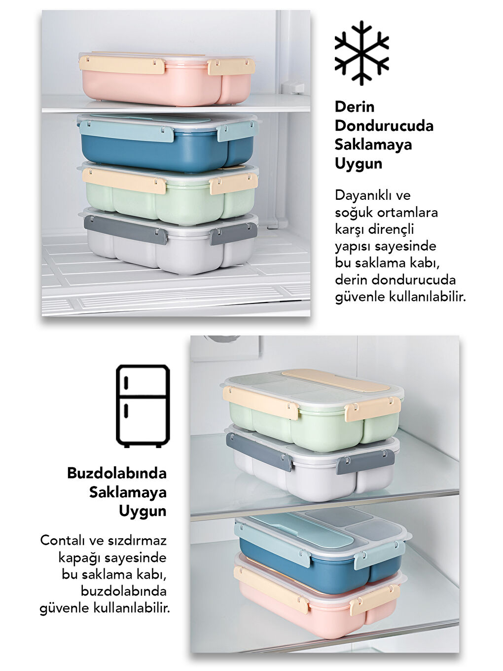 Sızdırmaz Contalı Yemek Kabı - 4 Bölmeli Çatal Kaşıklı Diyet Beslenme Kutusu Lunch Box Gri-5