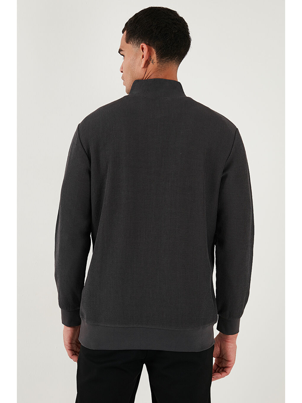 Antrasit Pamuklu Regular Fit Yarım Fermuarlı Dik Yaka Erkek Sweat 5905716-6