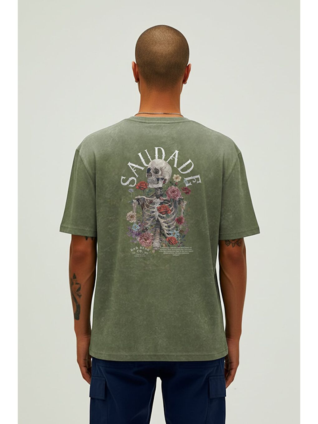 Saudade Soluk Yeşil Erkek Baskılı Tişört-1