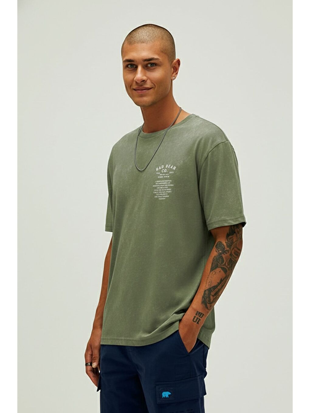 Saudade Soluk Yeşil Erkek Baskılı Tişört-2