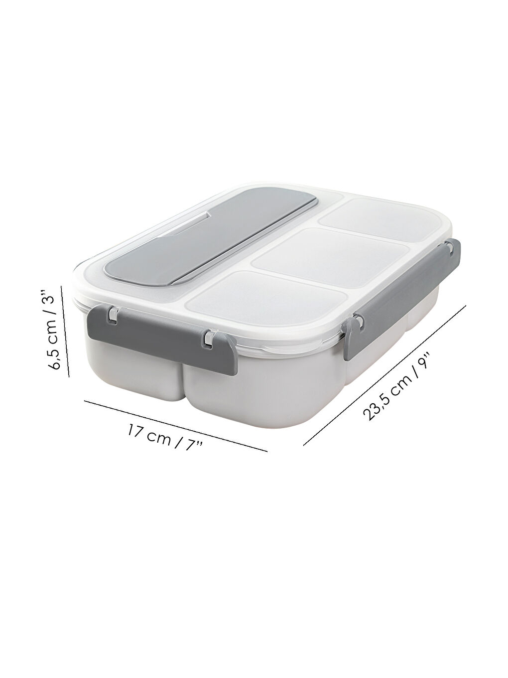 Sızdırmaz Contalı Yemek Kabı - 4 Bölmeli Çatal Kaşıklı Diyet Beslenme Kutusu Lunch Box Gri-7