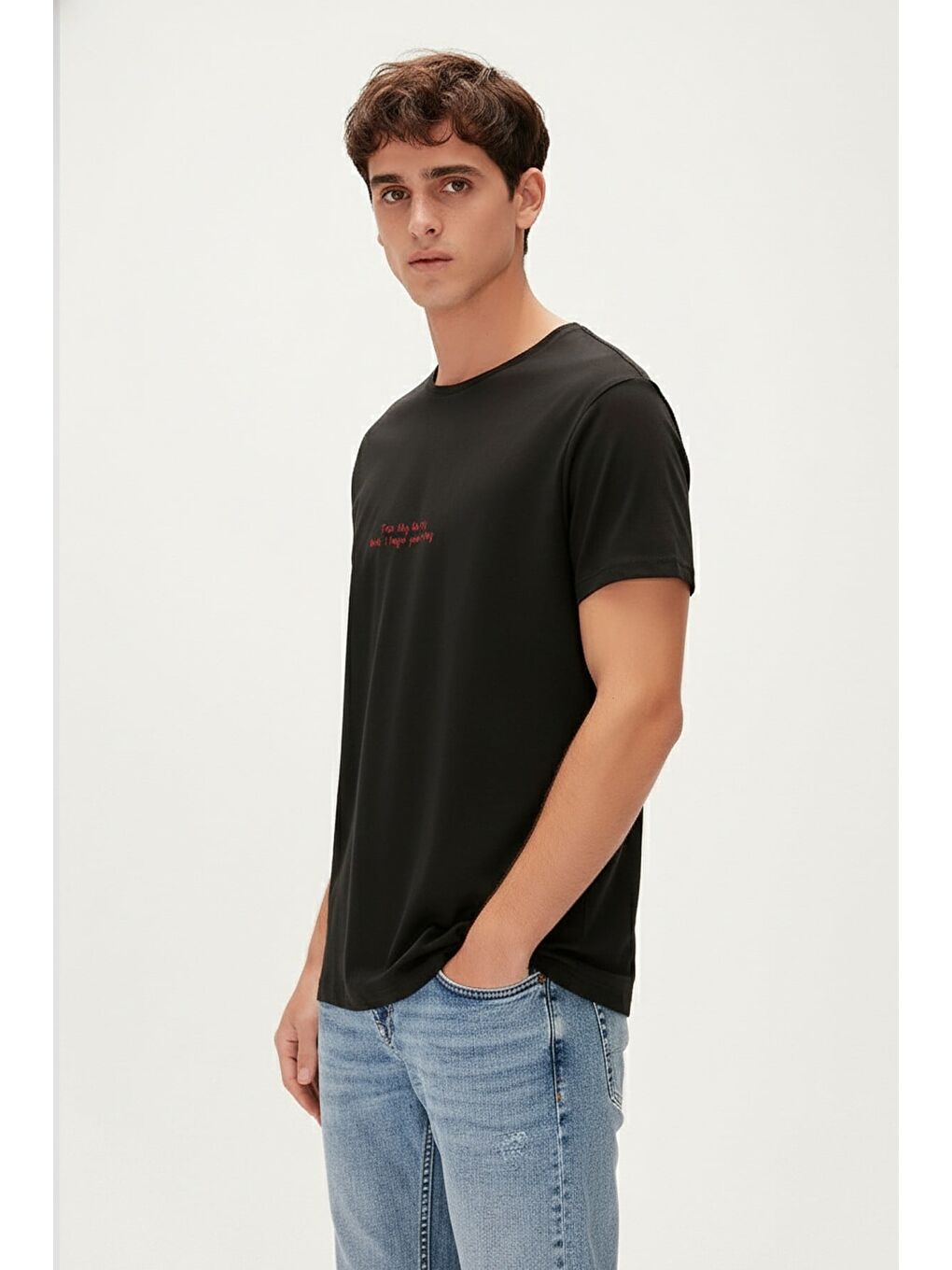 Too Shy Siyah Erkek Baskılı Tişört-1