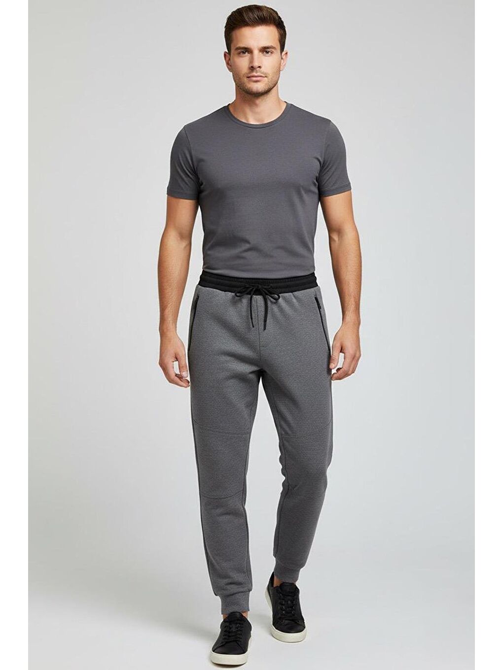 Giotelli Antrasit Regular Fit Fermuar Cepli Jogger Erkek Eşofman Altı