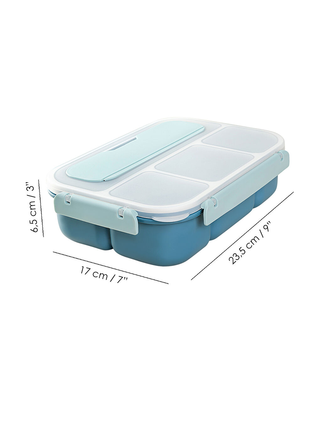 Sızdırmaz Contalı Yemek Kabı - 4 Bölmeli Çatal Kaşıklı Diyet Beslenme Kutusu Lunch Box Mavi-7