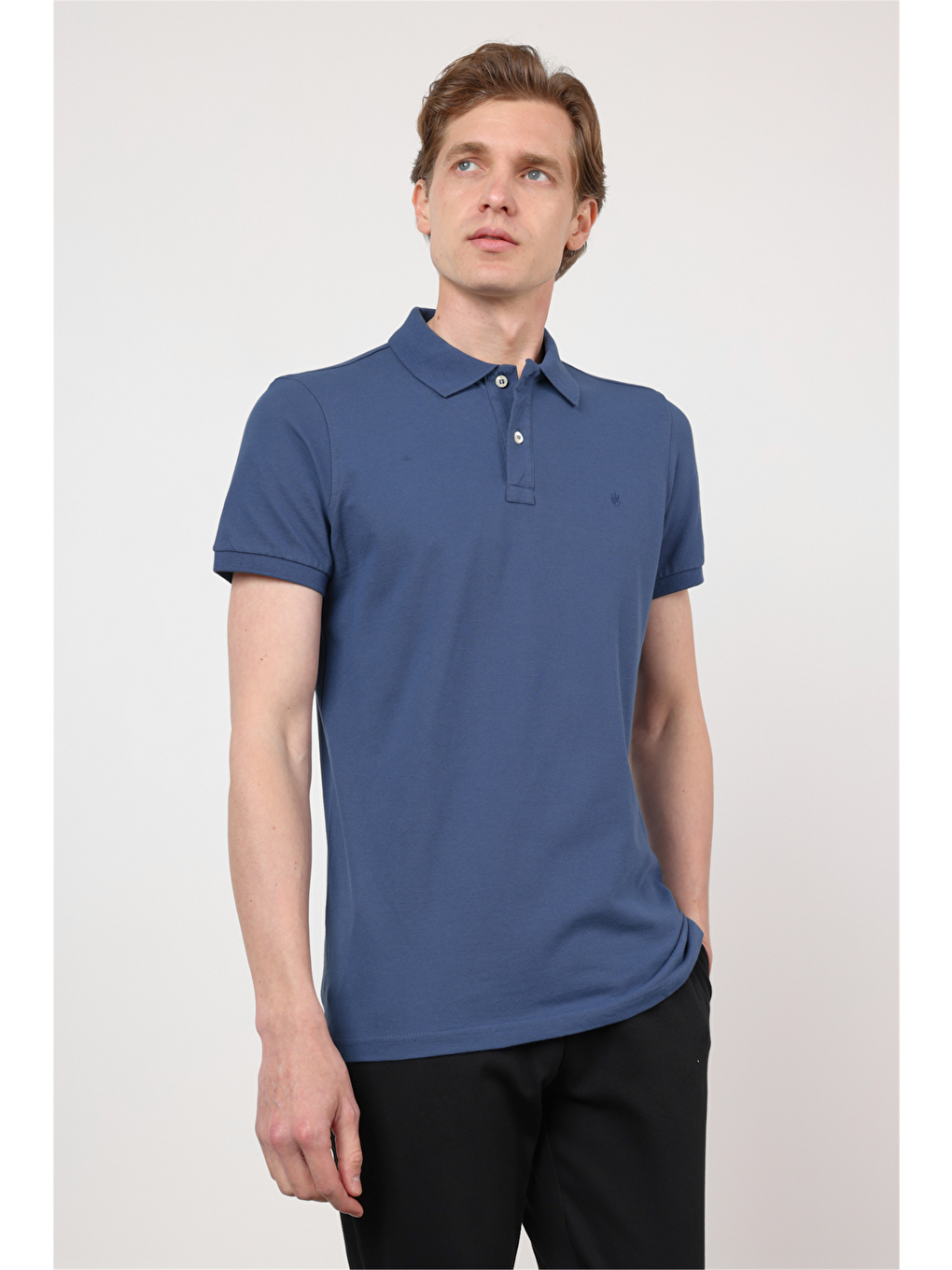 İndigo Polo Yaka Kısa Kol Cepsiz Slim Fit Pamuklu Tişört 1011260154-2