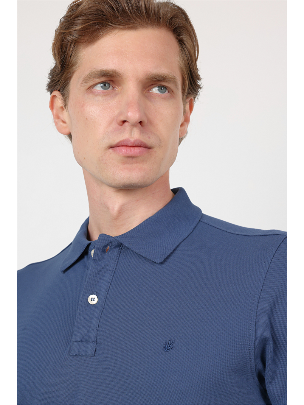 İndigo Polo Yaka Kısa Kol Cepsiz Slim Fit Pamuklu Tişört 1011260154-3