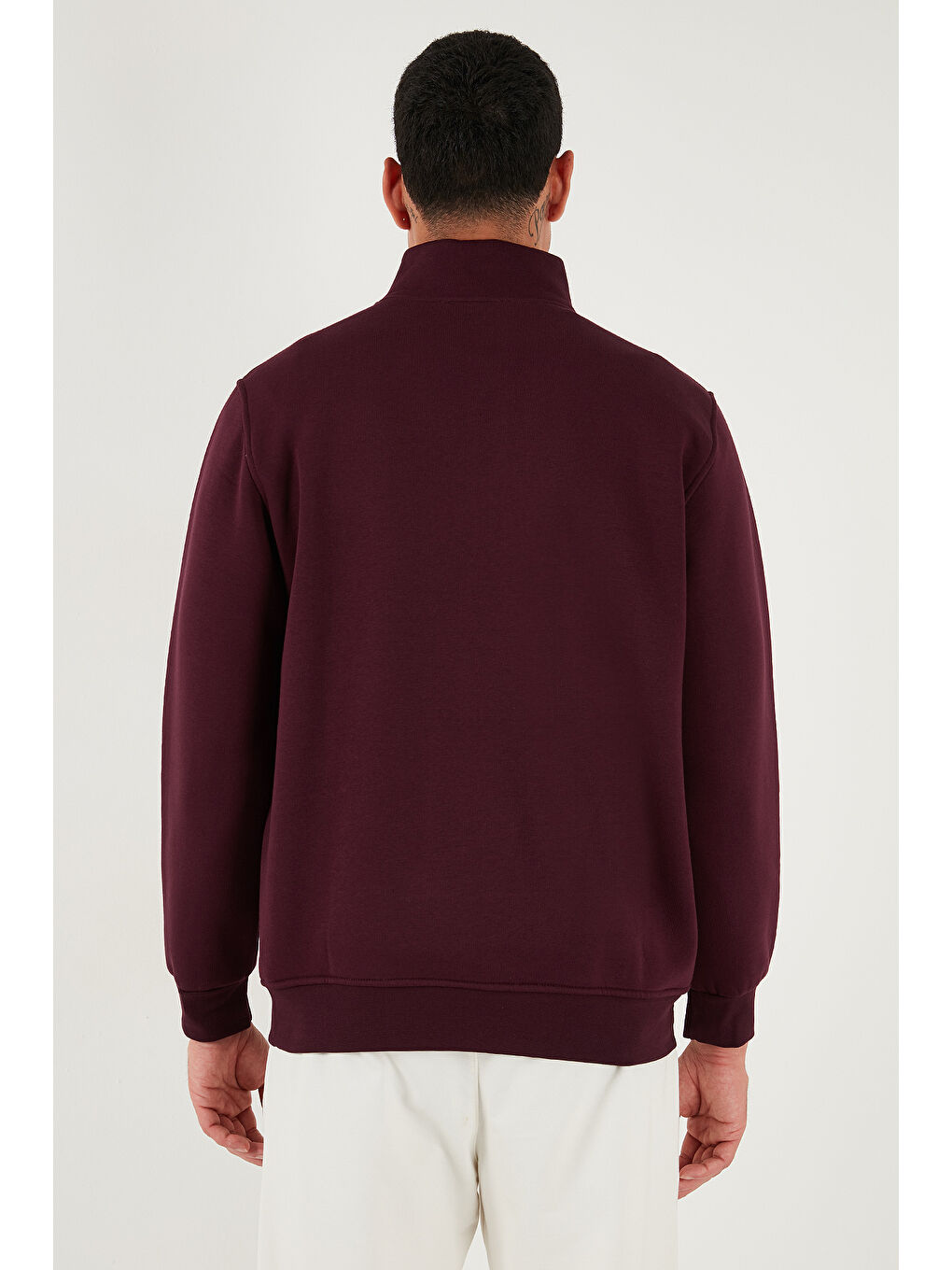 Bordo Pamuklu Regular Fit Yarım Fermuarlı Dik Yaka Erkek Sweat 59052592-5