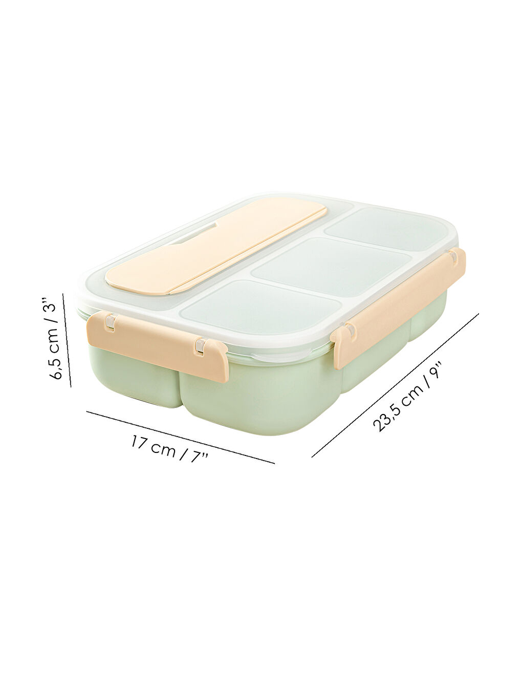 Sızdırmaz Contalı Yemek Kabı - 4 Bölmeli Çatal Kaşıklı Diyet Beslenme Kutusu Lunch Box Yeşil-7