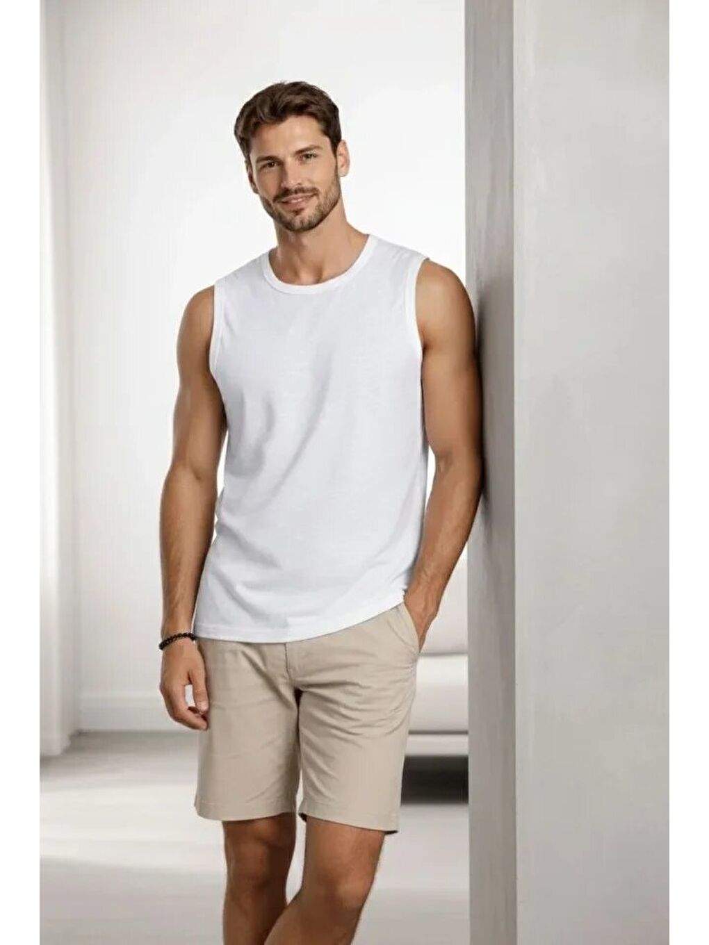 Beyaz Erkek Flamlı Kumaş Sıfır Kolsuz Atlet-2