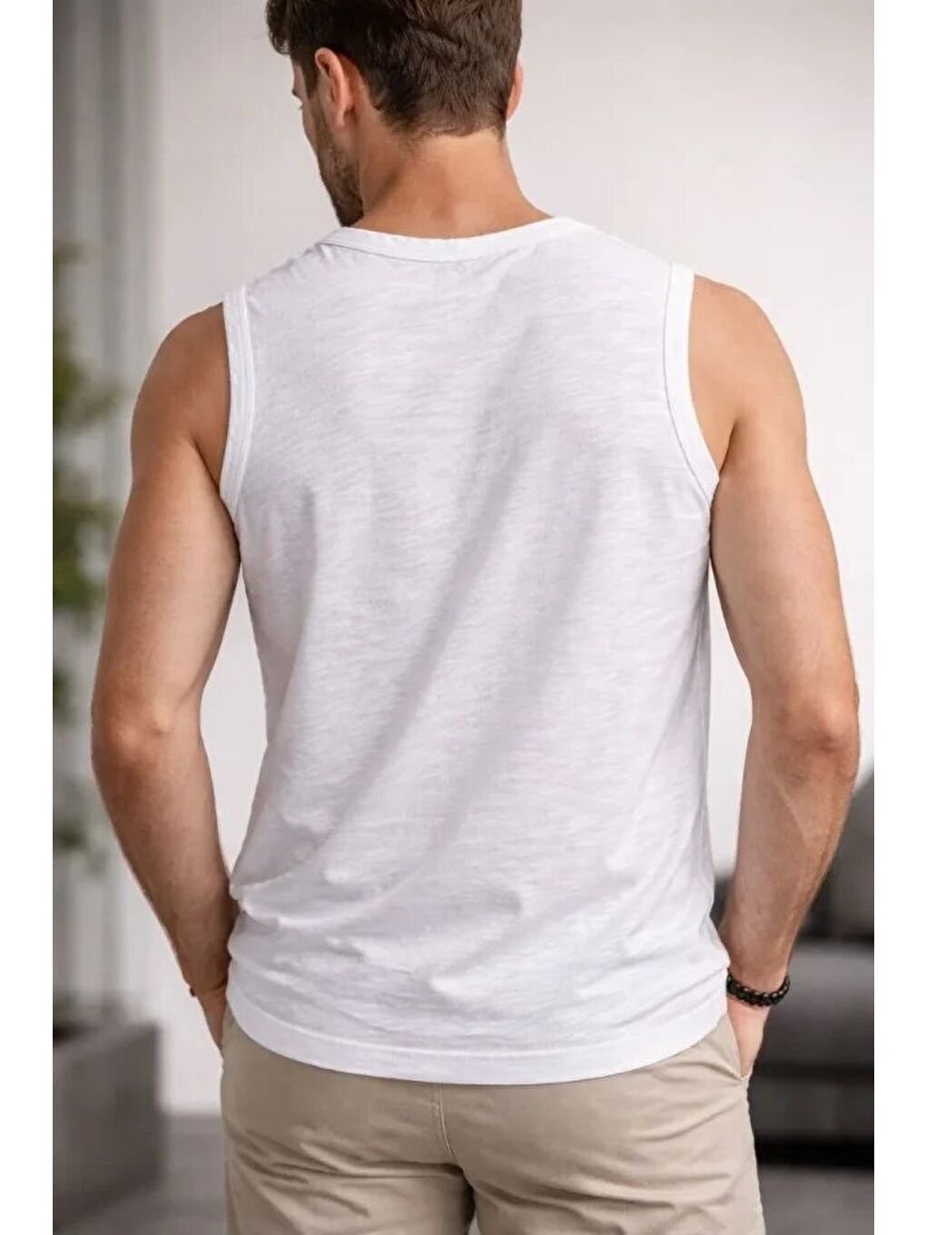 Beyaz Erkek Flamlı Kumaş Sıfır Kolsuz Atlet-3