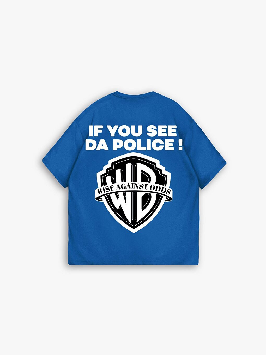 Erkek Oversize 'Police!' Baskılı İki İplik Tişört Mavi-2